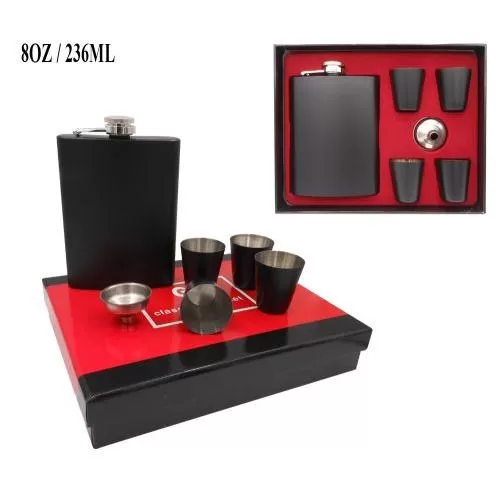 8OZ HIP FLASK GIFT SET HA-005