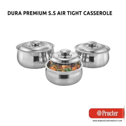 DURA PREMIUM Stainless Steel Air Tight Casserole Set Of 3 H211