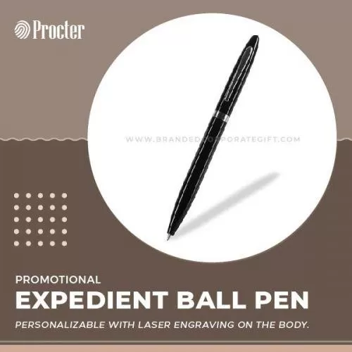 Expedient Personalised Black Ball Pen with Pointed Nib- 158