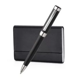 Hercules Matte Black Ballpoint With Business Card Holder - Black